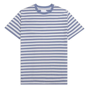 เสื้อยืดแขนสั้นพอดีตัวทรงหลวมลายทางแนวตั้งสำหรับผู้ชายผ้าฝ้าย100% - Product Image 1