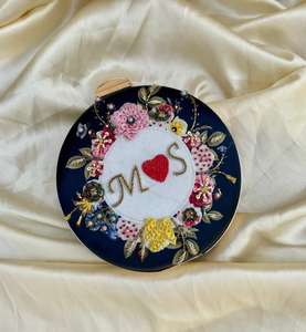 Women's Designer Printed Embroidery Initials <b>Pearl</b> <b>Clutch</b> Customizable Round Silk Lining Handbag for Girls - Product Image 3