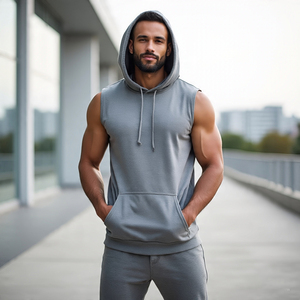 Bodybuilding Muscle Fit sans manches débardeur à capuche hommes athlétique 100% coton Stringer débardeur capuche hommes entraînement Fitness débardeur - Product Image 5