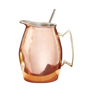Pichet à eau en cuivre au design martelé élégant avec poignée en laiton, finition polie, carafe en cuivre, avantages de l'Ayurveda, carafes - Product Image 2
