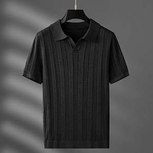 Camiseta Polo de punto de seda helada con etiqueta personalizada para hombre al por mayor, camiseta de manga corta transpirable de seda helada con base informal transpirable para hombre - Product Image 4