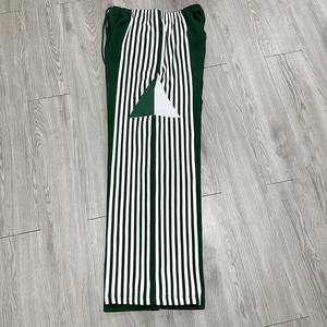 Pantalones de chándal de punto recto verde personalizados para hombre con rayas de pierna ancha Pantalón de chándal de lona de estilo informal - Product Image 4