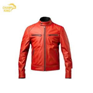 Veste en cuir véritable de haute qualité CHAMP KING pour hommes avec col montant et logo sur le devant, tissu 120g - Product Image 2