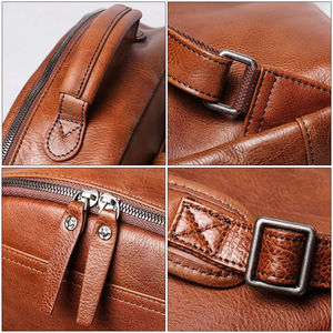 Genuine Leather Laptop <b>Backpack</b> Classic Style Unisex Softback 20-39L Zipper Closure Durable Handle Shoulder <b>Straps</b> - Product Image 6