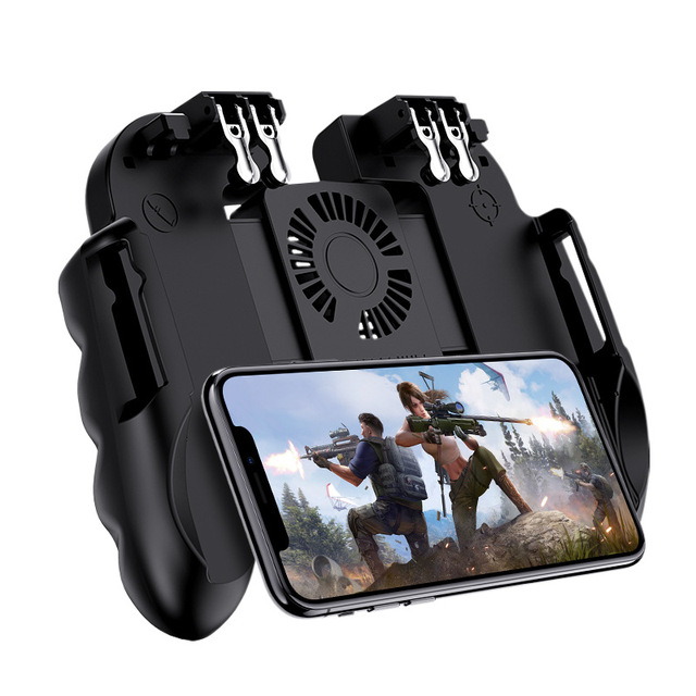 Upgraded Six-finger Wireless 2.4GHz ABS+Metal Black Mobile Gaming Controller H9 Cooling Fan Handbrake Phone Holder 4-6 Hours