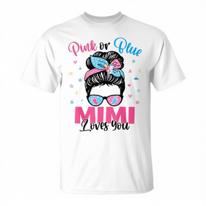 Camiseta Mimi Loves You para Revelación de Género con Diseño de Moño Despeinado, Disponible en Rosa o Azul para Promociones - Product Image 3