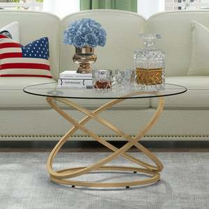 Mesa de centro redonda de metal para sala de estar, tapa de piedra natural marmoleada - Product Image 4