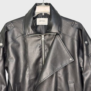 Giacche <span class=keywords><strong>Oversize</strong></span> in Ecopelle per <span class=keywords><strong>Donna</strong></span>, Stile Motociclista, Tinta Unita, Chiusura con Cerniera, Outfit alla Moda per Autunno/Inverno - Product Image 3