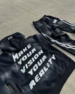 ชุดวอร์มสตรีทแวร์แบบมีฮู้ด คอลเลคชั่นฤดูหนาว ผ้าฟลีซคอตตอน 100% ทรงบ็อกซี่ ปักลายดิสเทรส ปักลายซันเฟด ขายส่ง - Product Image 2