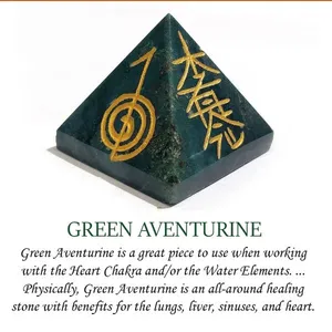 Pirámide de Reiki Grabada en Aventurina Verde Natural de 30 mm, Cristal de Feng Shui - Product Image 5