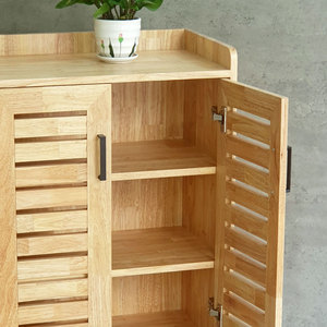 KTB68141 Zapatero Moderno de Dos Puertas 60x35x112cm, Madera de Caucho, Patas de Hierro, Fácil Montaje, Estante Extensible para Zapatos, Mueble para el Hogar - Product Image 5