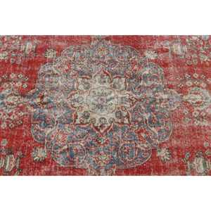 Turkish Vintage Rug, 3.8x10.7 ft <b>Runner</b> Rug, <b>Red</b> Check Rug - Product Image 5