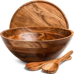 Public House Large Eco-Friendly Wooden Salad Serving <b>Bowl</b> <b>with</b> Tray <b>Lid</b> for Restaurants Home Party Use - Product Image 2