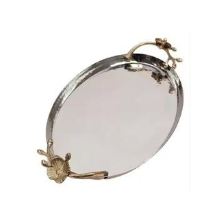 Bandeja decorativa redonda de gama alta para servir, Hierro de aluminio de Metal sólido con pulido plateado para almacenar frutas, alimentos, café, té - Product Image 2