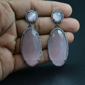 925 plata esterlina rosa claro Monalisa con CZ mujeres declaración joyería hecha a mano pendientes piedras preciosas joyería pendientes - Product Image 4