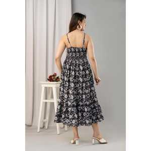 Dress-SHKUP1445แมกซี่แขนกุดทรงพอดีตัวพิมพ์ลายดอกไม้สีดำ - Product Image 5