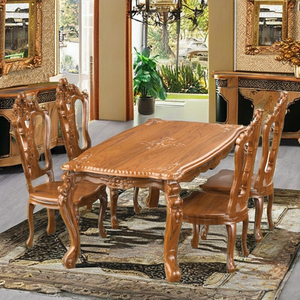 Hermoso y Impresionante Juego de Mesa de Comedor de Madera de Teca Tallada a Mano de Estilo Europeo para Restaurante y Comedor - Product Image 5