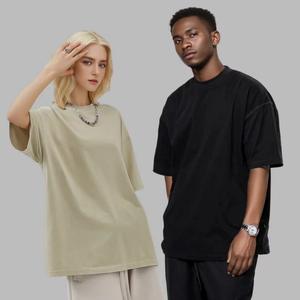 Vente en gros printemps nouvelle arrivée 350gsm vêtement teint solide tricoté formel surdimensionné à manches courtes hommes T-Shirt Ringspun coton - Product Image 3