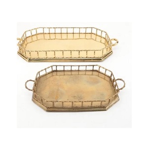 Plateaux de repas de service Antique en laiton avec coted d'or pour thé café Fruits fleurs ustensiles de cuisine de table maison plateau de cadeau de mariage - Product Image 6