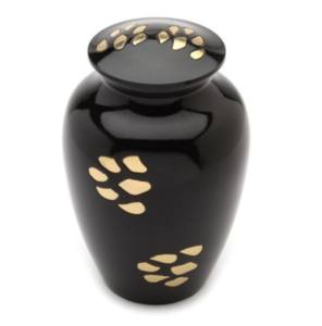 Urnes de crémation pour animaux de compagnie en aluminium marron Urnes pour animaux de compagnie en métal de la plus haute qualité avec des empreintes de pattes finies en or d'Inde - Product Image 2