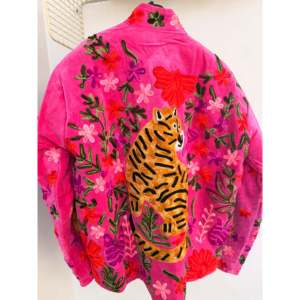 Autumn Spring Velvet Embroidered <b>Jacket</b> Pink Tiger Quilted Varsity Outerwear Cotton Reversible Suede Leather Short Soft Boho - Product Image 2