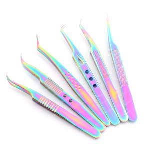 Pince à épiler d'extension de cils en acier inoxydable avec pointe pointue logo personnalisé arc-en-ciel multi titane fait à la main - Product Image 3