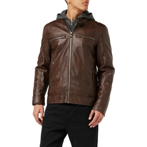 High Quality Winter <b>Canvas</b> Zip-Up Leather <b>Jacket</b> for Men 100% Genuine Brown Leather Thick Waterproof & Windproof - Product Image 6