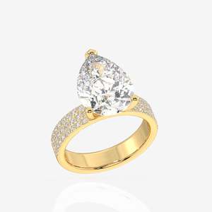 18K Gold <b>Ring</b> with Pear-Shape Moissanite Diamond Three-Layer Pave Elegant and Luxurious Style - Product Image 2
