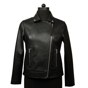 Chaqueta de piel auténtica para mujer de alta calidad, abrigo ajustado de motociclista para moto con cremallera asimétrica de fabricante OEM - Product Image 1