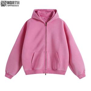 Vintage Washed Cotton Athletic Sweatshirt Men <b>Zip</b>-up Oversized Streetwear Kangaroo <b>Pocket</b> Brown Casual <b>Hoodie</b> Xs Terry Puff - Product Image 2