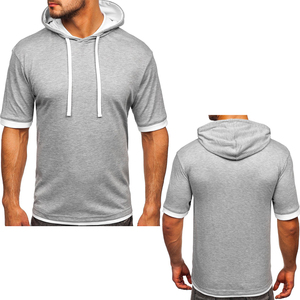 Sweat à capuche à manches courtes en coton tricoté pour homme haute performance Logo personnalisé Respirant Motif uni Cordon de serrage Automne Coupe régulière - Product Image 6