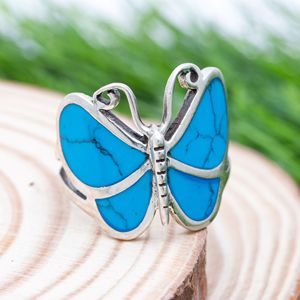 Memoria Jewels Classic Bohemian Butterfly Shape Turquoise Enamel <b>Cocktail</b> <b>Ring</b> 925 Sterling Silver Unisex Jewelry Gift - Product Image 3