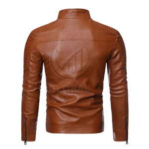 Veste en cuir pour homme, couleur unie, col montant, design personnalisé, avec logo sur le devant, respirante et écologique, style streetwear - Product Image 2