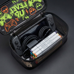 Étui à crayons en PVC noir translucide avec impression graffiti gamer personnalisée, grande capacité, étanche, pochette utilitaire pour garçons, école - Product Image 1