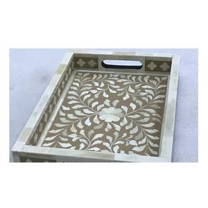 Plateau de service en incrustation d'os artisanal de la meilleure qualité du fabricant direct plateau de Table basse décoratif personnalisé Logo de l'Inde fabriqué en Inde - Product Image 2