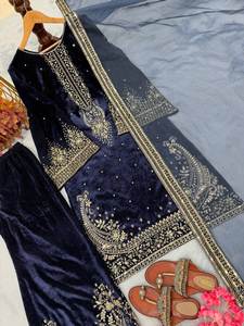 Ensemble Kurta et Palazzo en velours pour femmes avec dupatta en soie organza brodée, tenue ethnique pour les occasions spéciales - Product Image 6