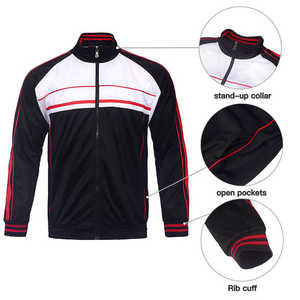 Survêtement de jogging décontracté de haute qualité Zip Up Navy Red Strips Logo personnalisé 100% Polyester Sport Survêtement Running Gym Wear costume - Product Image 2