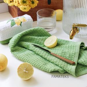 Listo Stock Bajo MOQ Alta calidad Precio barato Waffle Terry Weave 100 Algodón Bordado Toallas de cocina 2 piezas en conjunto Oeko Tex - Product Image 5