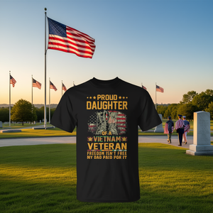 Camiseta patriótica con diseño de bandera de EE. UU. para la hija orgullosa de un veterano de Vietnam - Product Image 3