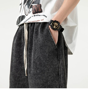 290Gsm 100% algodón lavado ácido pantalones cortos estilo Hip Hop ajuste holgado cintura media transpirable High Street Hot Running pantalones cortos masculinos - Product Image 3