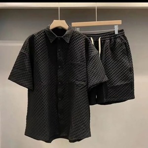 Men's British-Style Casual Two-Piece Jogger Outfit Summer Loose Printed Solid <b>Short</b> Sleeve Shirt + <b>Shorts</b> Handsome Lattice - Product Image 2