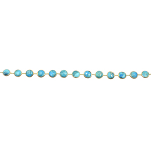 Kingman Bloc Turquoise Naturel 11-13mm Lunette Ronde Argent Plaqué Or 18K Centre Percé 13 Perles Brin - Product Image 3