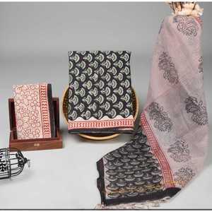 Ethnic <b>Block</b> <b>Print</b> Cotton Ladies' Salwar Kameez Heavy Kota Doriya Dupatta Indian Pakistani Style Wedding Regular Fit Set - Product Image 1