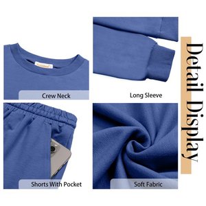 Ensembles de pyjama pour femmes tenues deux pièces sweats à manches longues ensembles de salon hauts et shorts décontractés tenues d'automne - Product Image 5