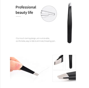 แหนบคิ้วแบบเอียงป้องกันไฟฟ้าสถิตย์แหนบถอนขนคิ้วสีดำสีชมพูสีทองแบบกำหนดเอง - Product Image 2