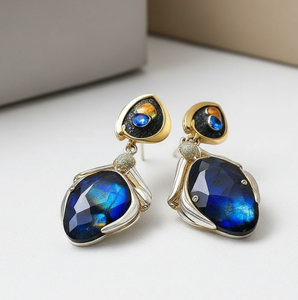 ต่างหูลาบราโดไรต์ CZ ขนาด 4.5 นิ้ว ดีไซน์หรูหรา เงินแท้ 925 ชุบทอง 18K น้ำหนัก 12 กรัม ต่างหูแบบห้อย ของขวัญสำหรับเธอ - Product Image 4