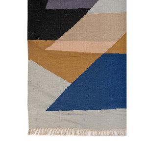 Alfombra Rectangular de Viscosa y Lana Tejida Plana Azul Indusbar SDWL-807, Estilo Kilim, Geométrica, para Sala de Estar, Pasillo, Hogar - Product Image 4