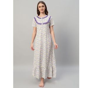 ชุดนอนผ้าฝ้าย 100% ลายลูกไม้พิมพ์ลายดอกไม้ สำหรับฤดูร้อนและฤดูใบไม้ผลิ - Product Image 1