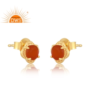 Última venta plata esterlina 925 18K chapado en oro Natural cornalina piedra preciosa pendiente Demi joyería fina para mujer regalo para ella - Product Image 3