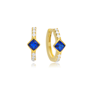 Zafiro CZ piedra diseño cuadrado minimalista 925 pendientes de aro de plata esterlina turco hecho a mano elegante joyería al por mayor - Product Image 1